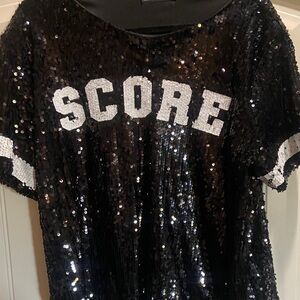 Black Sequin 'SCORE' T-Shirt